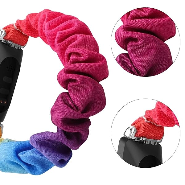 FitTurn FitTurn Cute Elastic Bands for Fitbit Inspire 2 Inspire HR Ace 2 Colorful Fabric Wristbands Size 6.7-8.1inch Rainbow Pattern - View 2 of 6