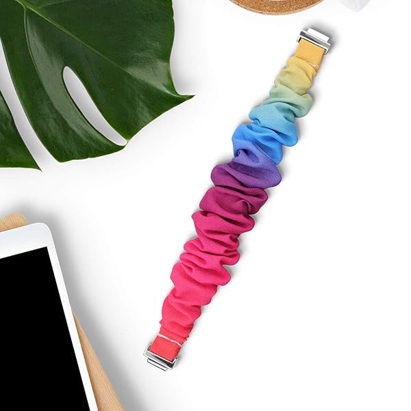 FitTurn FitTurn Cute Elastic Bands for Fitbit Inspire 2 Inspire HR Ace 2 Colorful Fabric Wristbands Size 6.7-8.1inch Rainbow Pattern - View 3 of 6