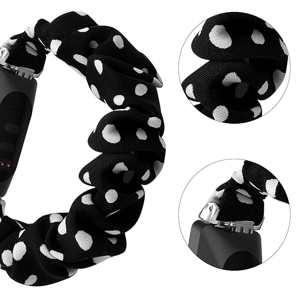 FitTurn FitTurn Cute Elastic Bands for Fitbit Inspire 2 Inspire HR Ace 2 Fabric Wristbands Black Wave Point Design - View 3 of 7