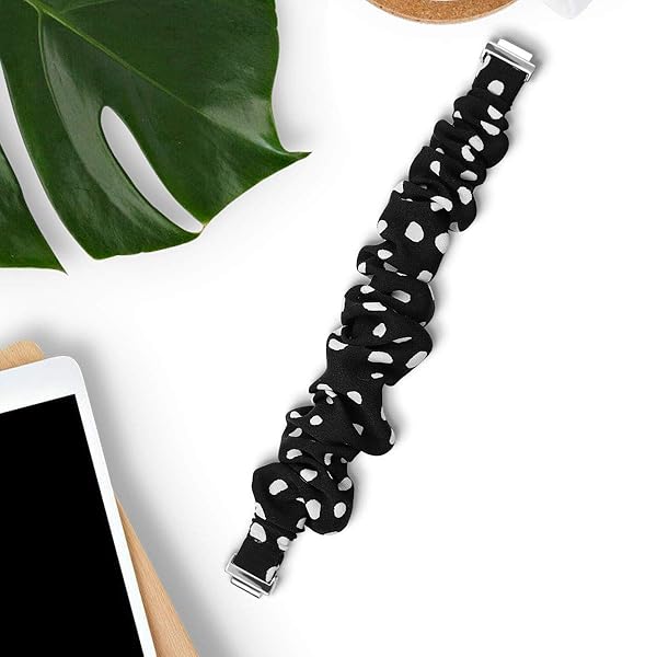 FitTurn FitTurn Cute Elastic Bands for Fitbit Inspire 2 Inspire HR Ace 2 Fabric Wristbands Black Wave Point Design - View 4 of 7