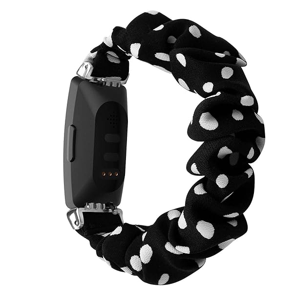 FitTurn FitTurn Cute Elastic Bands for Fitbit Inspire 2 Inspire HR Ace 2 Fabric Wristbands Black Wave Point Design - View 6 of 7