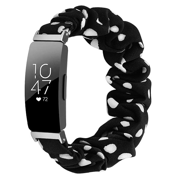 FitTurn FitTurn Cute Elastic Bands for Fitbit Inspire 2 Inspire HR Ace 2 Fabric Wristbands Black Wave Point Design - View 2 of 7