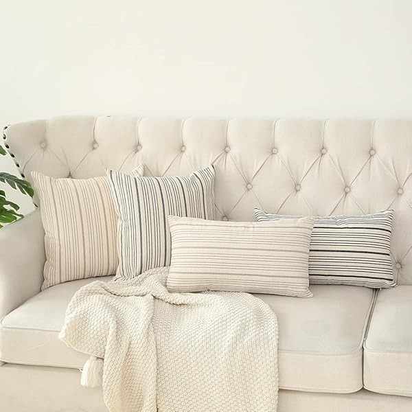 Kiuree Kiuree Grey and Cream Farmhouse Throw Pillow Covers Set of 2 Modern Accent 18 x 18 Decorative Pillow Cases for Sofa Couch Chair Bedroom - View 6 of 8