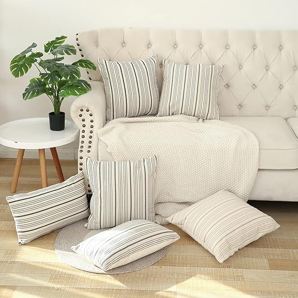 Kiuree Kiuree Grey and Cream Farmhouse Throw Pillow Covers Set of 2 Modern Accent 18 x 18 Decorative Pillow Cases for Sofa Couch Chair Bedroom - View 8 of 8