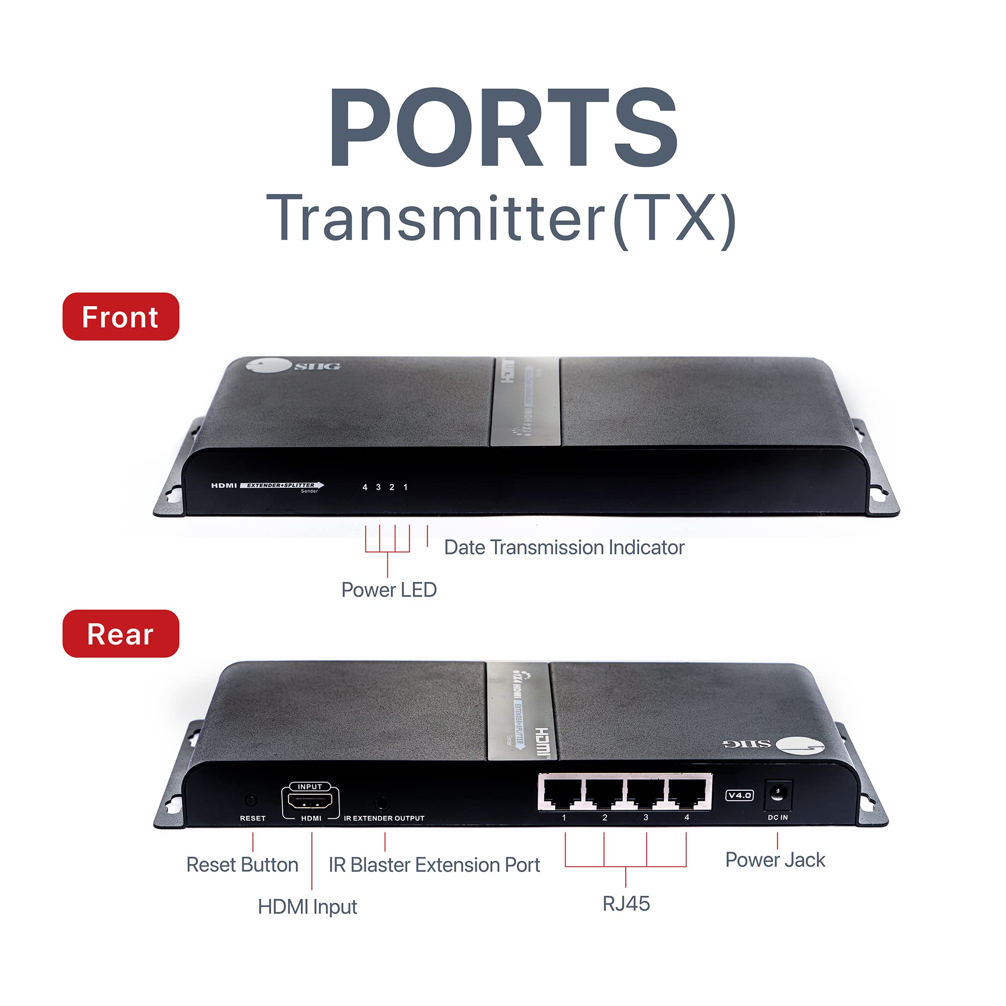 SIIG SIIG 1x4 HDbitT Splitter Extender Kit 1080p 394ft IR Pass-Through Direct Connection Cascade More Receivers via IGMP Switch CE-H26V11-S1 - View 2 of 7