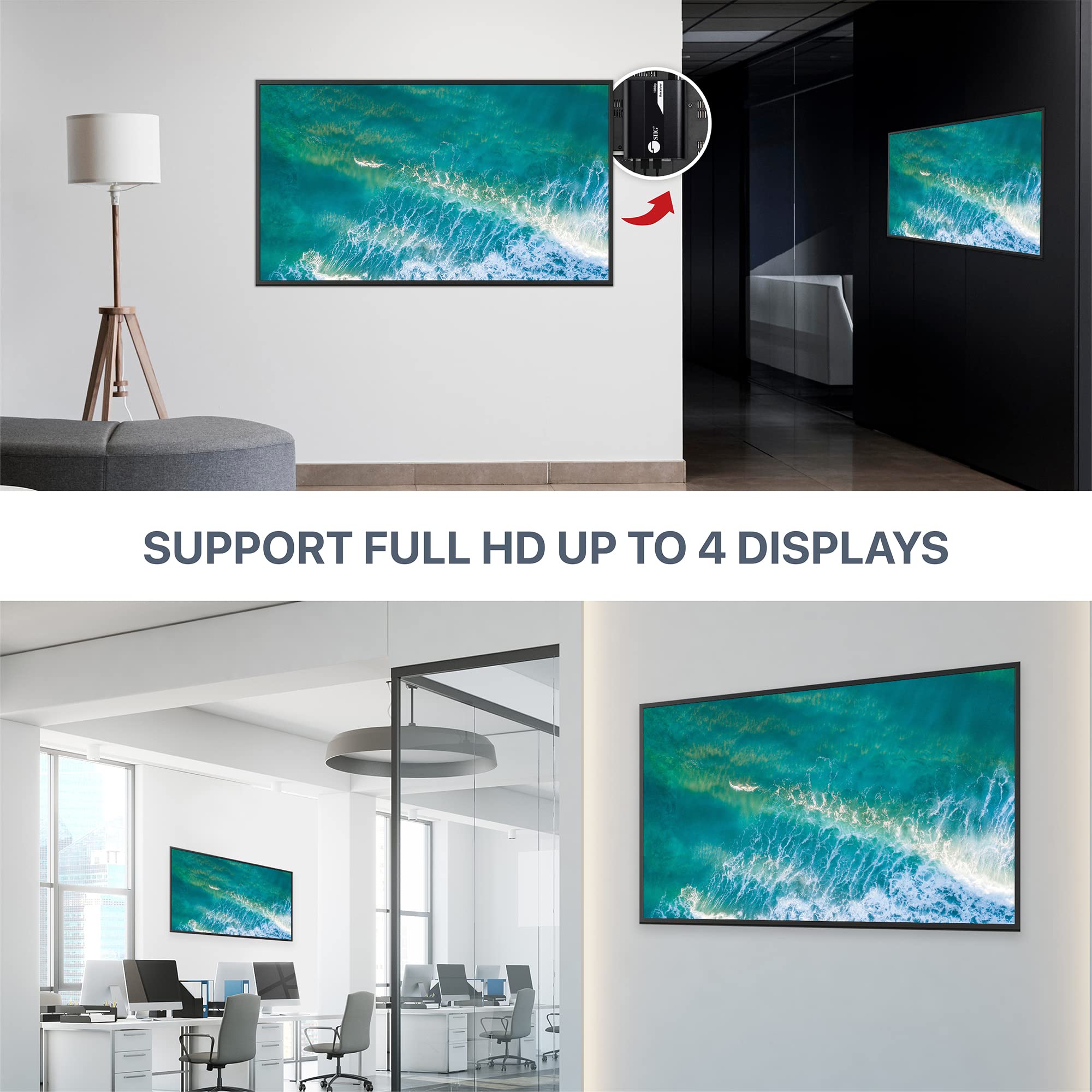 SIIG SIIG 1x4 HDbitT Splitter Extender Kit 1080p 394ft IR Pass-Through Direct Connection Cascade More Receivers via IGMP Switch CE-H26V11-S1 - View 5 of 7