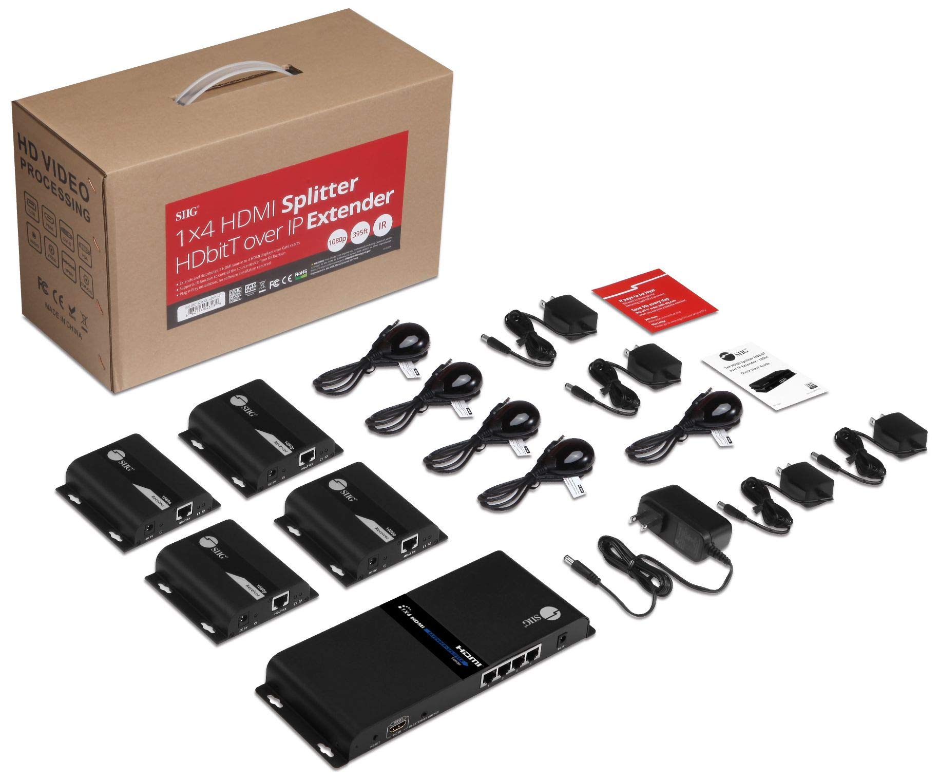 SIIG SIIG 1x4 HDbitT Splitter Extender Kit 1080p 394ft IR Pass-Through Direct Connection Cascade More Receivers via IGMP Switch CE-H26V11-S1 - View 7 of 7