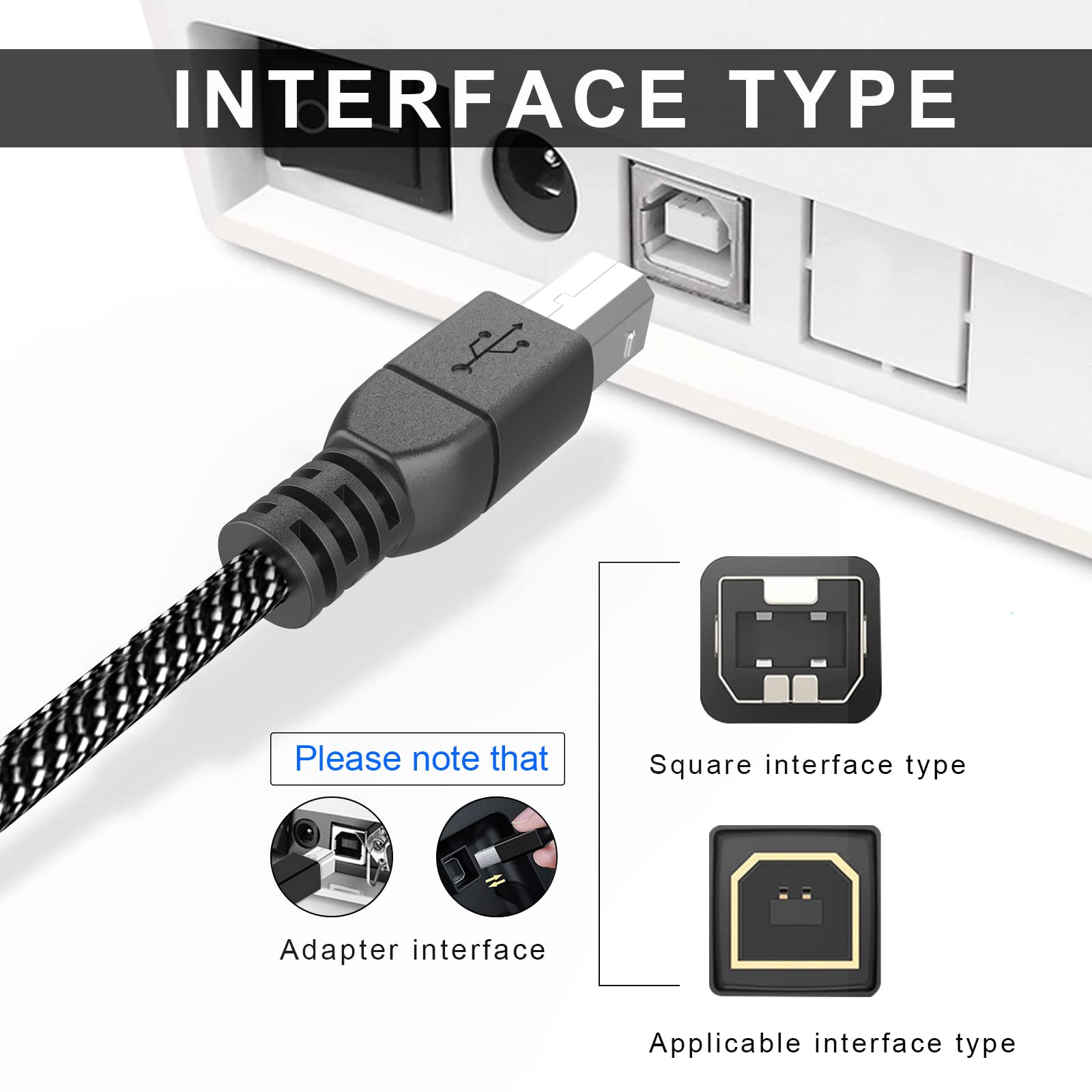 MOSWAG 3.28FT USB Printer Cable Type A to B High Speed Durable Cord for HP Canon Dell Epson Lexmark Xerox Brother Samsung and More - View 3 of 6