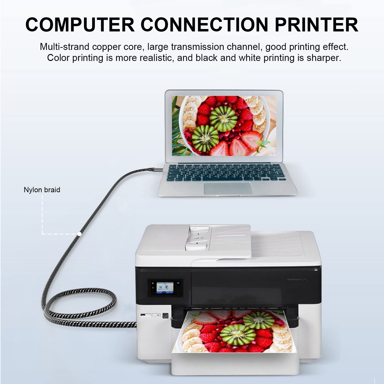 MOSWAG 3.28FT USB Printer Cable Type A to B High Speed Durable Cord for HP Canon Dell Epson Lexmark Xerox Brother Samsung and More - View 4 of 6