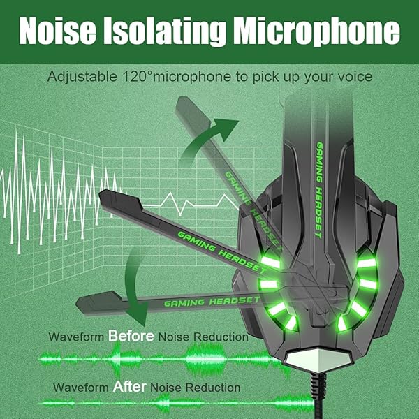 BENGOO BENGOO G9000 Stereo Gaming Headset Noise Cancelling Over Ear Headphones with Mic LED Light Bass Surround Soft Memory Earmuffs for PS4 PC Xbox One PS5 - View 5 of 8