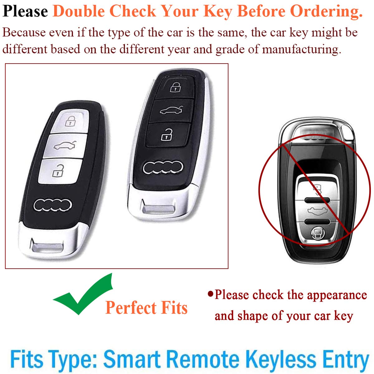 SANRILY SANRILY 3 Button Key Fob Cover for Audi A8 A6 A7 C8 E-Tron 2019 2020 Keyless Remote Holder Lemon Yellow ABS Leather Case with Keychain - View 2 of 9