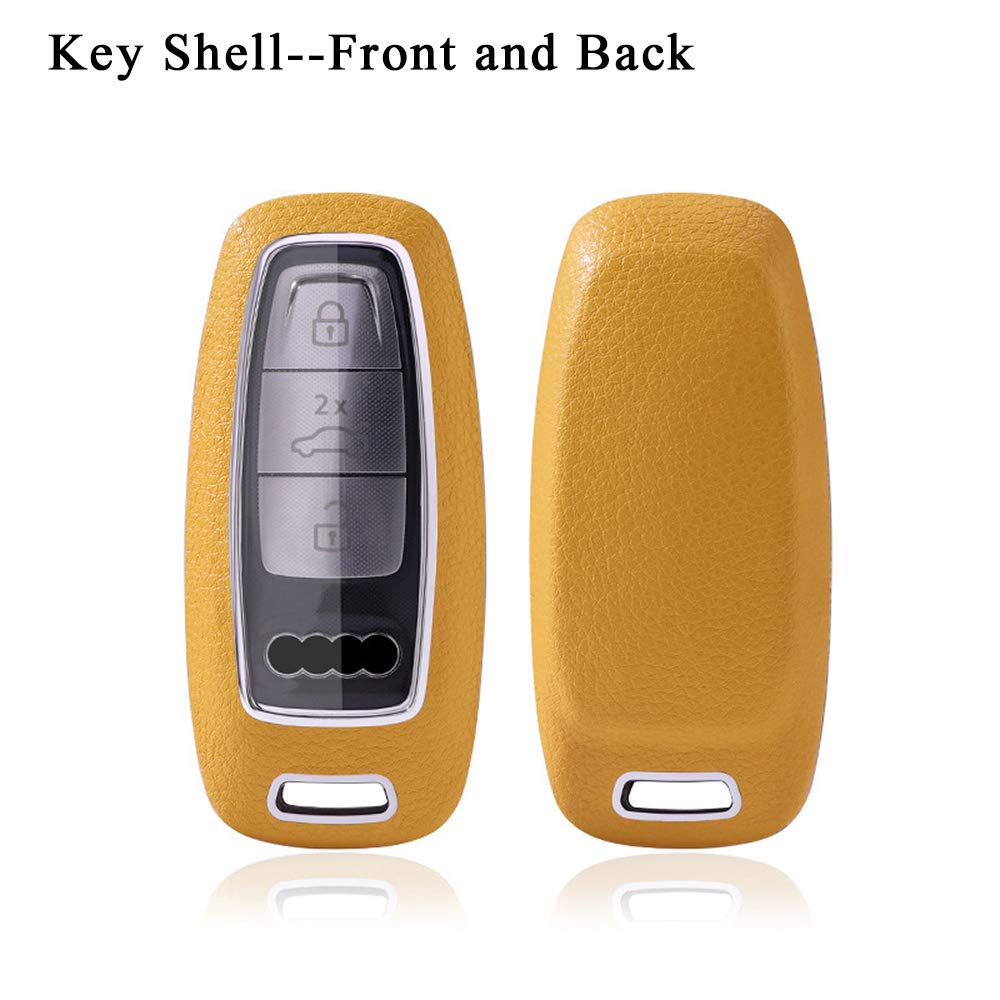 SANRILY SANRILY 3 Button Key Fob Cover for Audi A8 A6 A7 C8 E-Tron 2019 2020 Keyless Remote Holder Lemon Yellow ABS Leather Case with Keychain - View 3 of 9