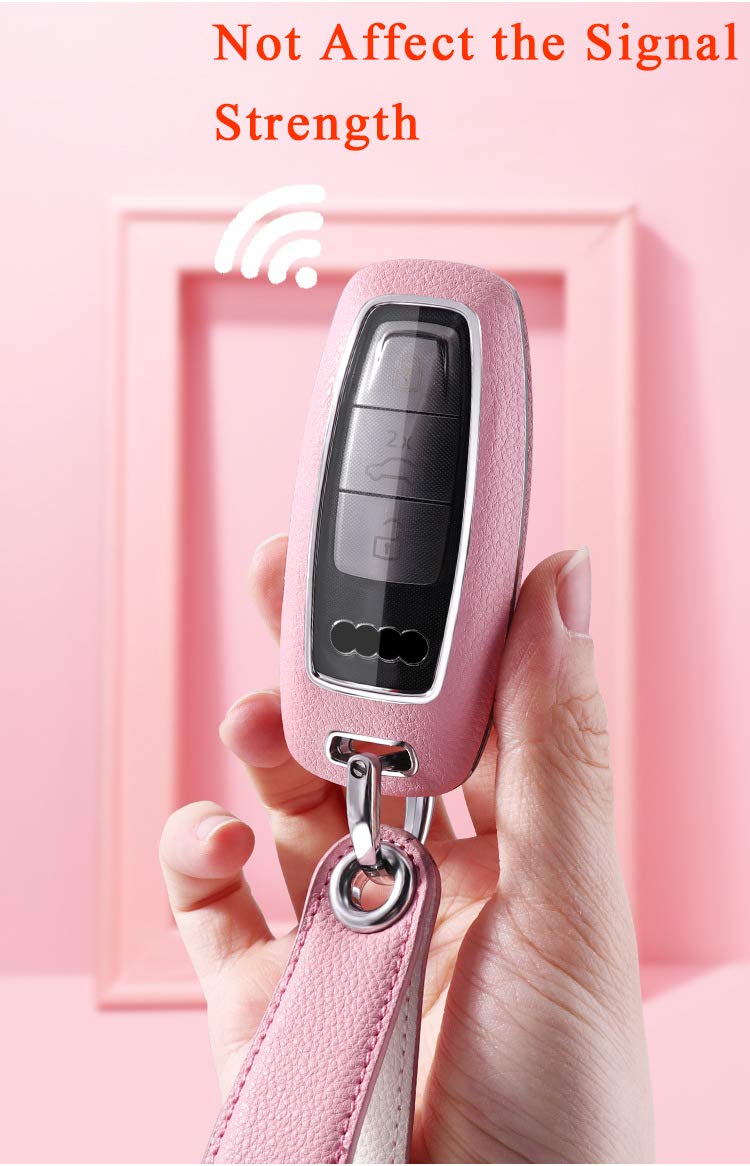 SANRILY SANRILY 3 Button Key Fob Cover for Audi A8 A6 A7 C8 E-Tron 2019 2020 Keyless Remote Holder Lemon Yellow ABS Leather Case with Keychain - View 6 of 9