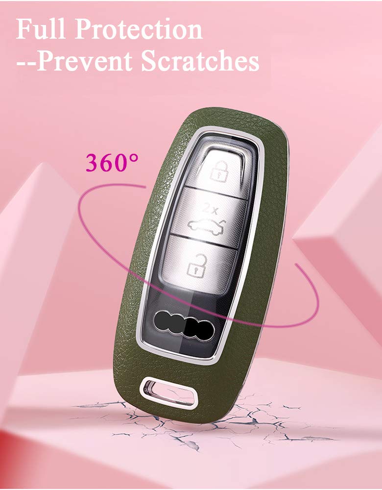 SANRILY SANRILY 3 Button Key Fob Cover for Audi A8 A6 A7 C8 E-Tron 2019 2020 Keyless Remote Holder Lemon Yellow ABS Leather Case with Keychain - View 7 of 9