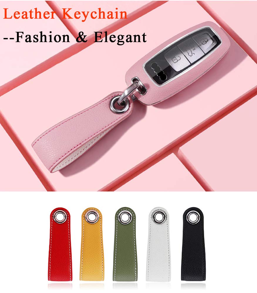 SANRILY SANRILY 3 Button Key Fob Cover for Audi A8 A6 A7 C8 E-Tron 2019 2020 Keyless Remote Holder Lemon Yellow ABS Leather Case with Keychain - View 8 of 9