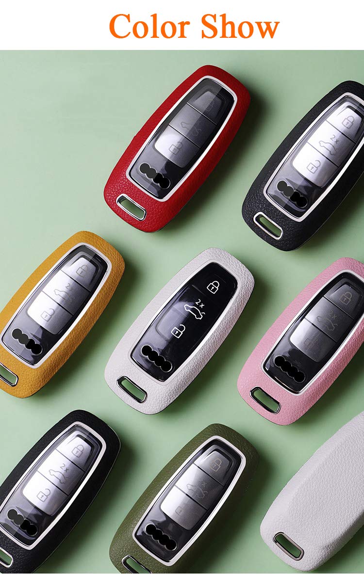 SANRILY SANRILY 3 Button Key Fob Cover for Audi A8 A6 A7 C8 E-Tron 2019 2020 Keyless Remote Holder Lemon Yellow ABS Leather Case with Keychain - View 9 of 9