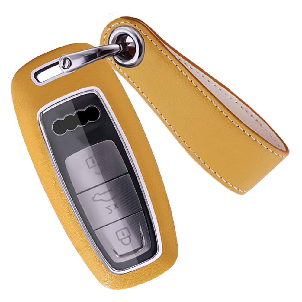 SANRILY SANRILY 3 Button Key Fob Cover for Audi A8 A6 A7 C8 E-Tron 2019 2020 Keyless Remote Holder Lemon Yellow ABS Leather Case with Keychain