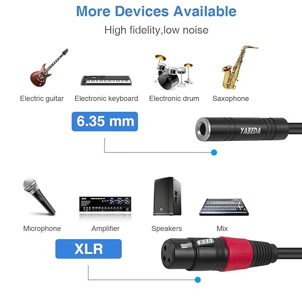 YABEDA YABEDA XLR to 1/4 Audio Adapter Balanced Female Stereo Cable 1.6 Feet for High Quality Sound Connection - View 6 of 8
