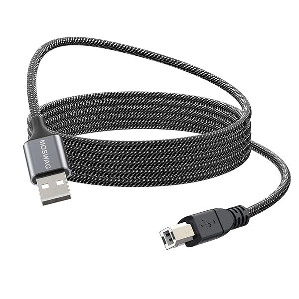 MOSWAG 6.6FT USB Printer Cable Durable USB 2.0 Type A to B High Speed for HP Canon Dell Epson Lexmark Xerox Brother Samsung