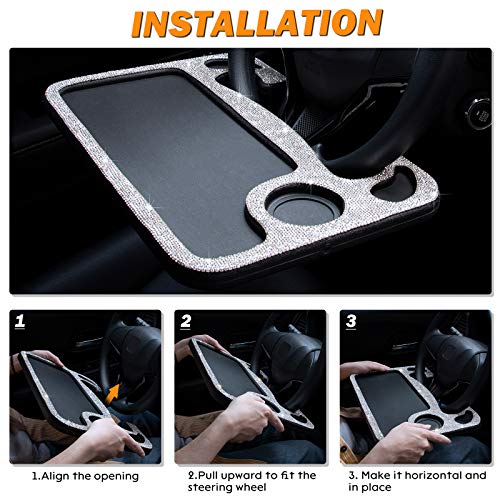 eing Bling Auto Steering Wheel Desk for Laptop and Food Travel Tray Fits Most Vehicles White - View 5 of 9