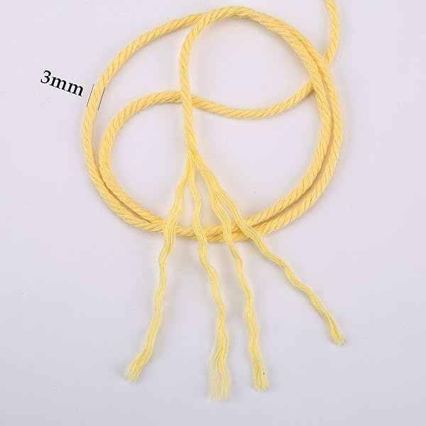 ZXCDINO Light Yellow Macrame Cord 3mm 109 Yards Colored Cotton Rope for Wall Hanging Plant Hangers Crafts and Knitting Decorative Projects - View 4 of 7