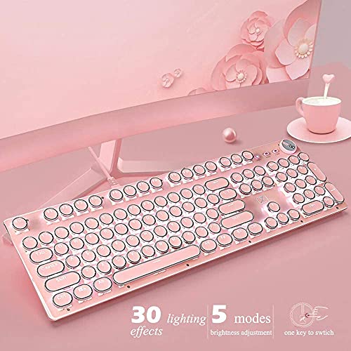 LexonElec Pink Typewriter Keyboard and Mouse Retro Vintage Mechanical Gaming Keyboard with LED Backlit 104 Keys Anti-Ghosting Blue Switch for PC Mac - View 3 of 10