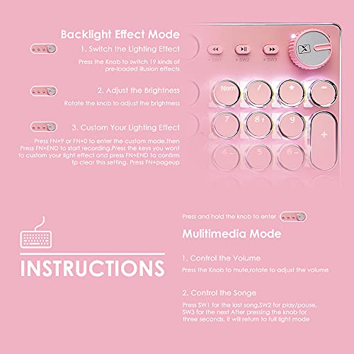LexonElec Pink Typewriter Keyboard and Mouse Retro Vintage Mechanical Gaming Keyboard with LED Backlit 104 Keys Anti-Ghosting Blue Switch for PC Mac - View 5 of 10