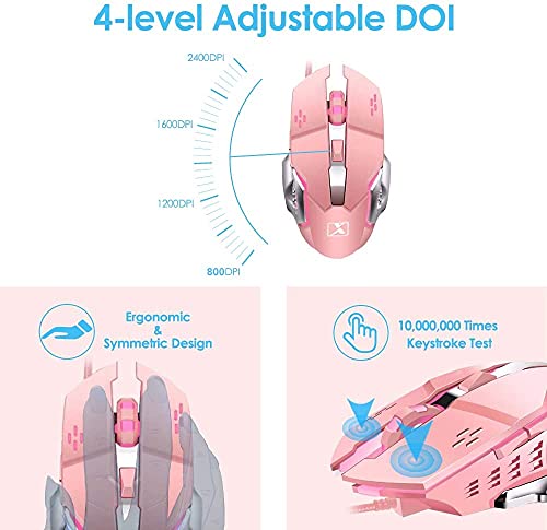 LexonElec Pink Typewriter Keyboard and Mouse Retro Vintage Mechanical Gaming Keyboard with LED Backlit 104 Keys Anti-Ghosting Blue Switch for PC Mac - View 8 of 10