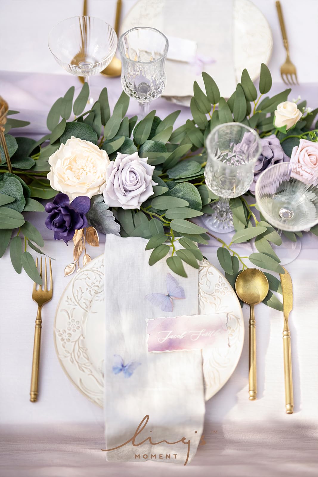 Ling's Moment 6FT Eucalyptus and Rose Flower Garland for Wedding Reception and Holiday Decor - View 4 of 9