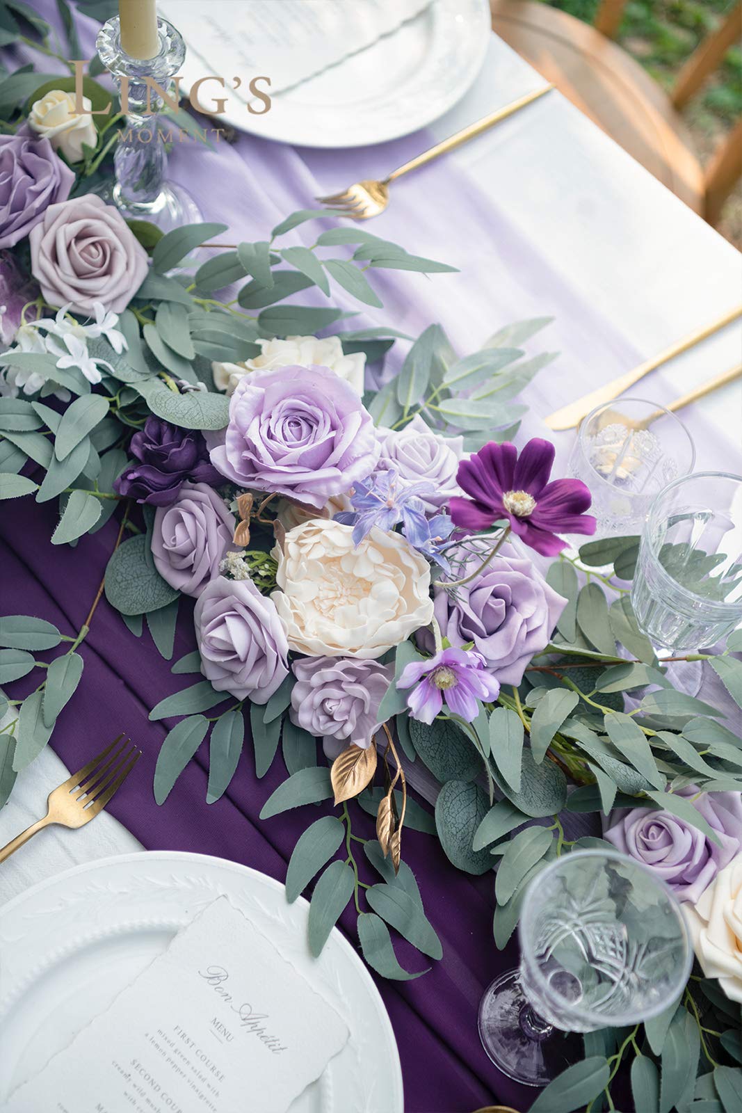 Ling's Moment 6FT Eucalyptus and Rose Flower Garland for Wedding Reception and Holiday Decor - View 5 of 9