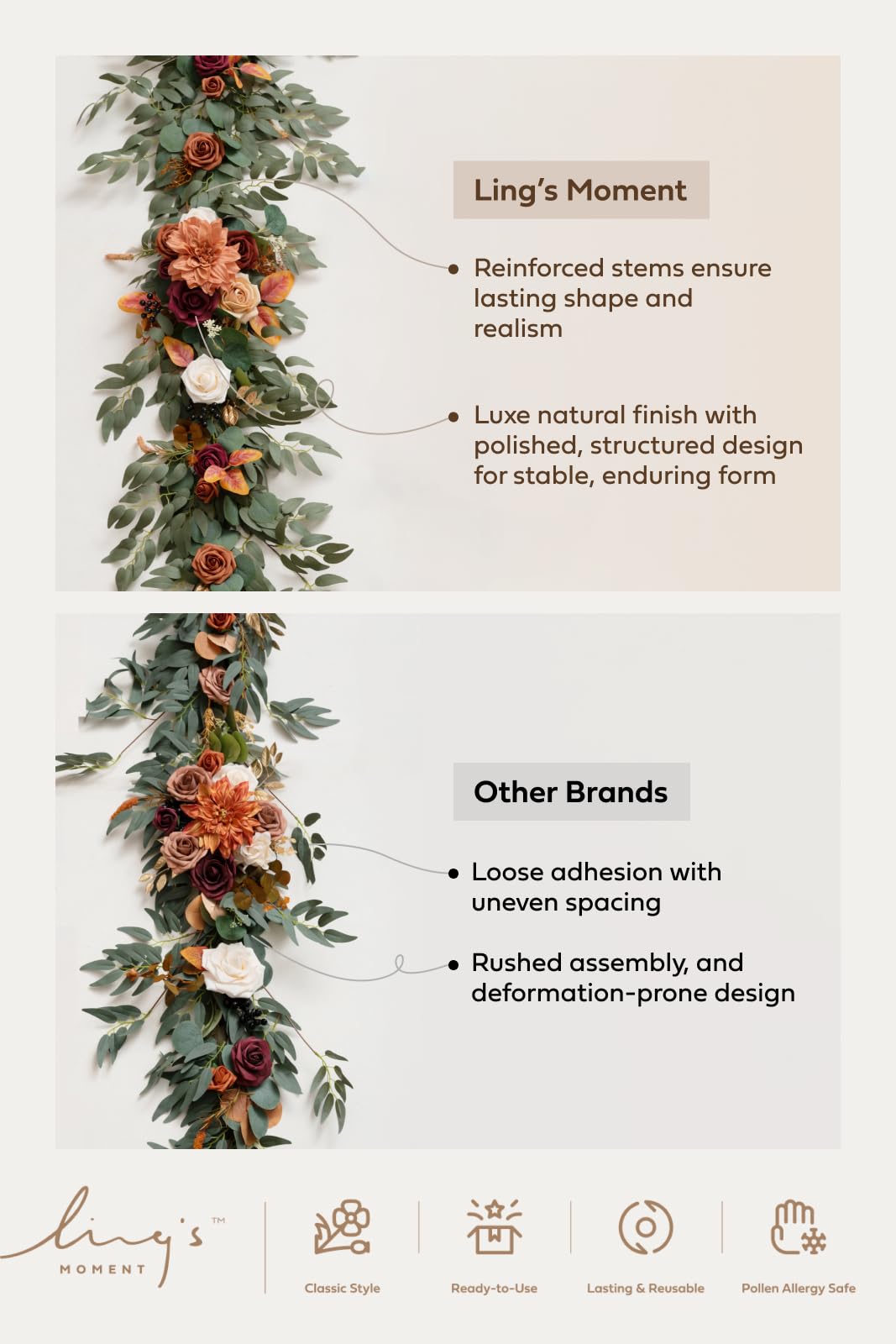 Ling's Moment 6FT Eucalyptus and Rose Flower Garland for Wedding Reception and Holiday Decor - View 6 of 9