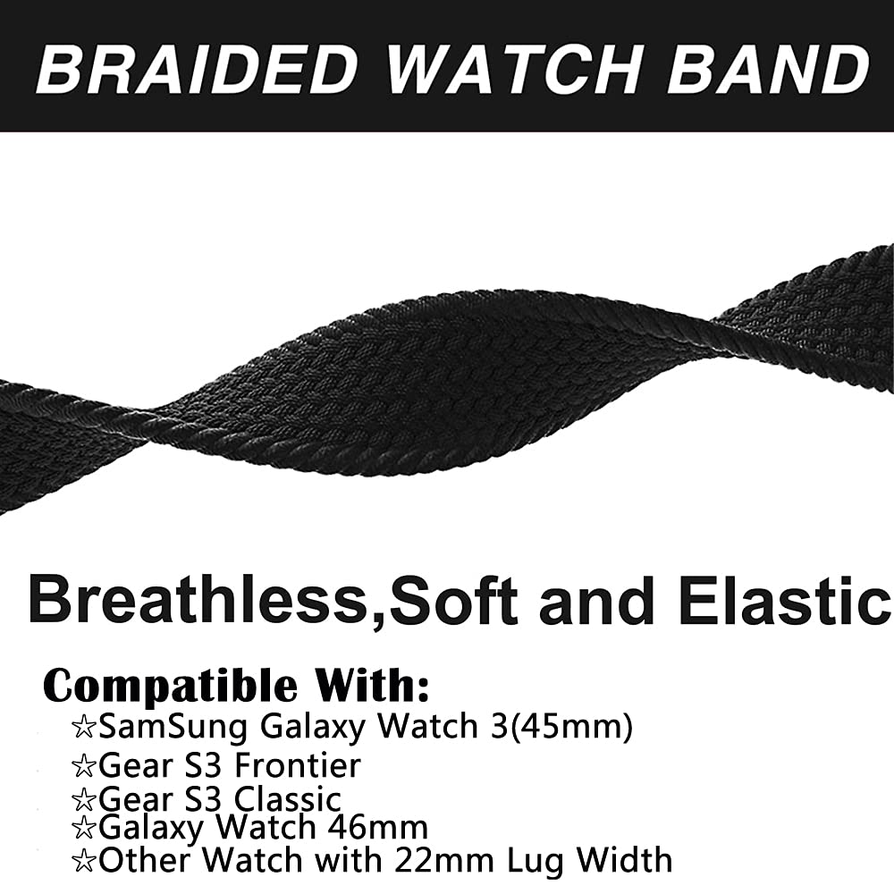 Minggo Braided Band for Samsung Galaxy Watch3 45mm Stretchable Elastic Woven Replacement Strap for Gear S3 Frontier Classic Galaxy Watch 46mm Black Pink S - View 2 of 7