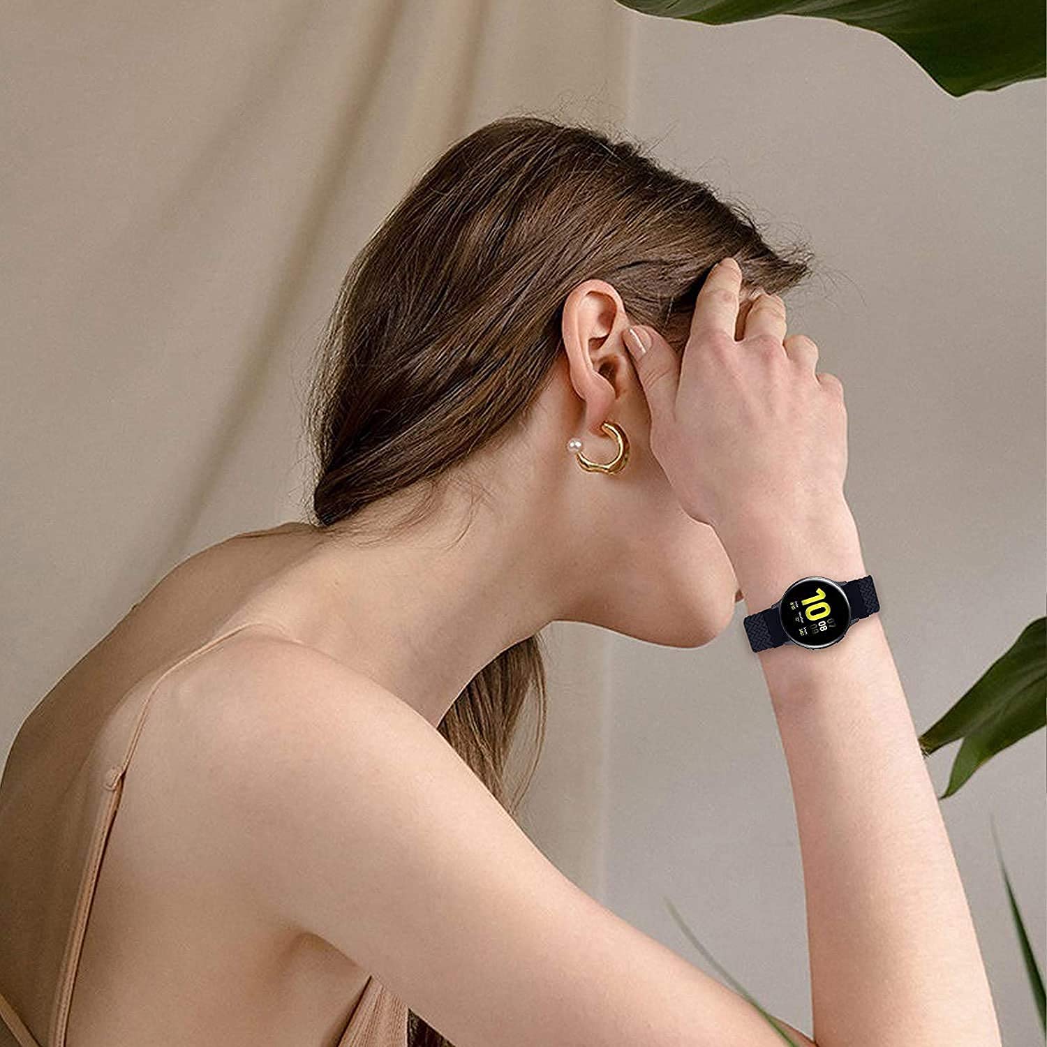 Minggo Braided Band for Samsung Galaxy Watch3 45mm Stretchable Elastic Woven Replacement Strap for Gear S3 Frontier Classic Galaxy Watch 46mm Black Pink S - View 4 of 7