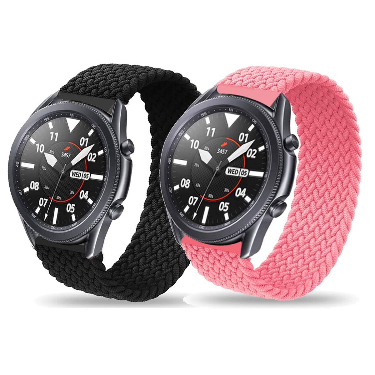 Minggo Braided Band for Samsung Galaxy Watch3 45mm Stretchable Elastic Woven Replacement Strap for Gear S3 Frontier Classic Galaxy Watch 46mm Black Pink S