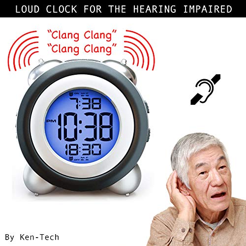 Sonnet Twin Bell Digital Alarm Clock Loud for Heavy Sleepers Battery Operated Dual Alarm Blue Backlight for Teens and Seniors by Ken-Tech White - View 3 of 8