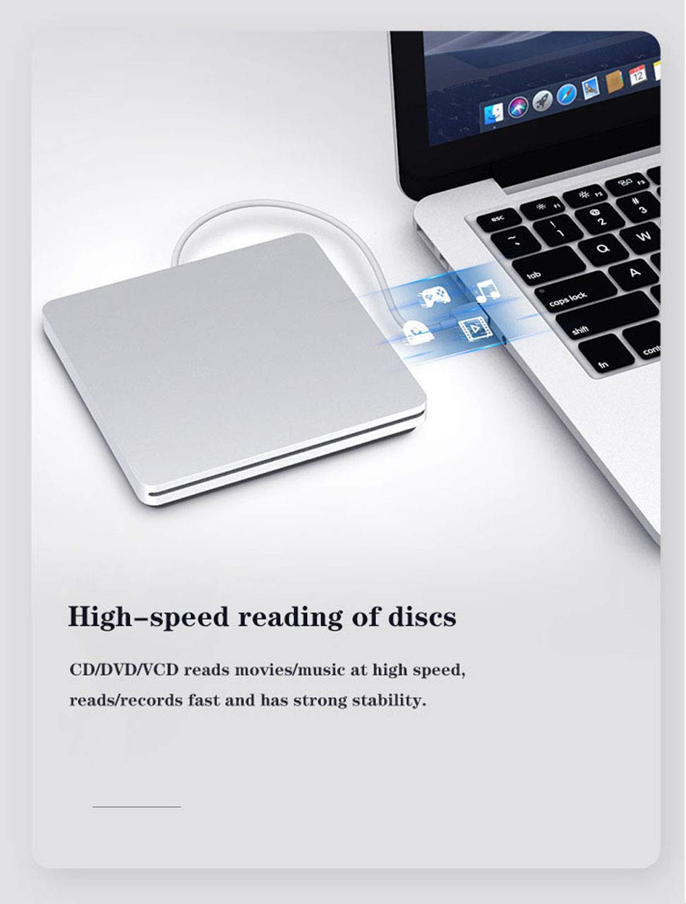 Aouan Aouan Portable Slim External CD DVD Drive Burner USB C for MacBook Pro PC Laptop Windows 7 8 10 Silver - View 6 of 6