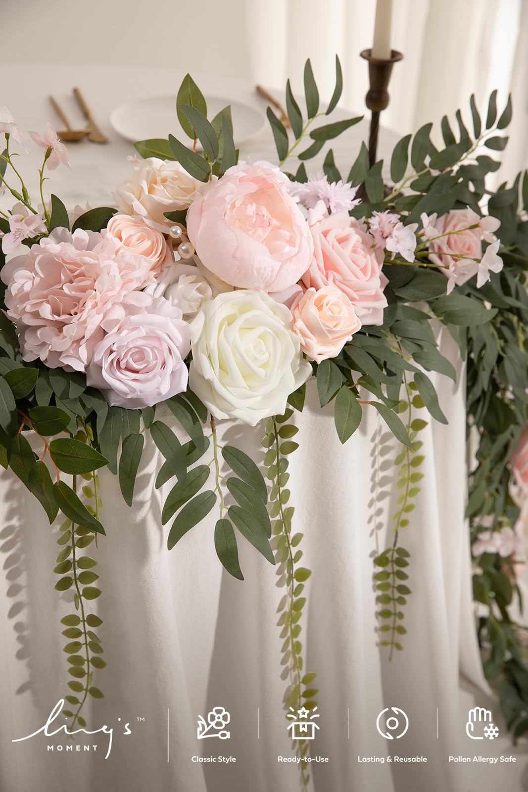 Ling's Moment 9FT Flower Garland for Wedding Arch Decorations Eucalyptus Rose Artificial Floral Decor for Sweetheart Table Ceremony Reception - View 2 of 5