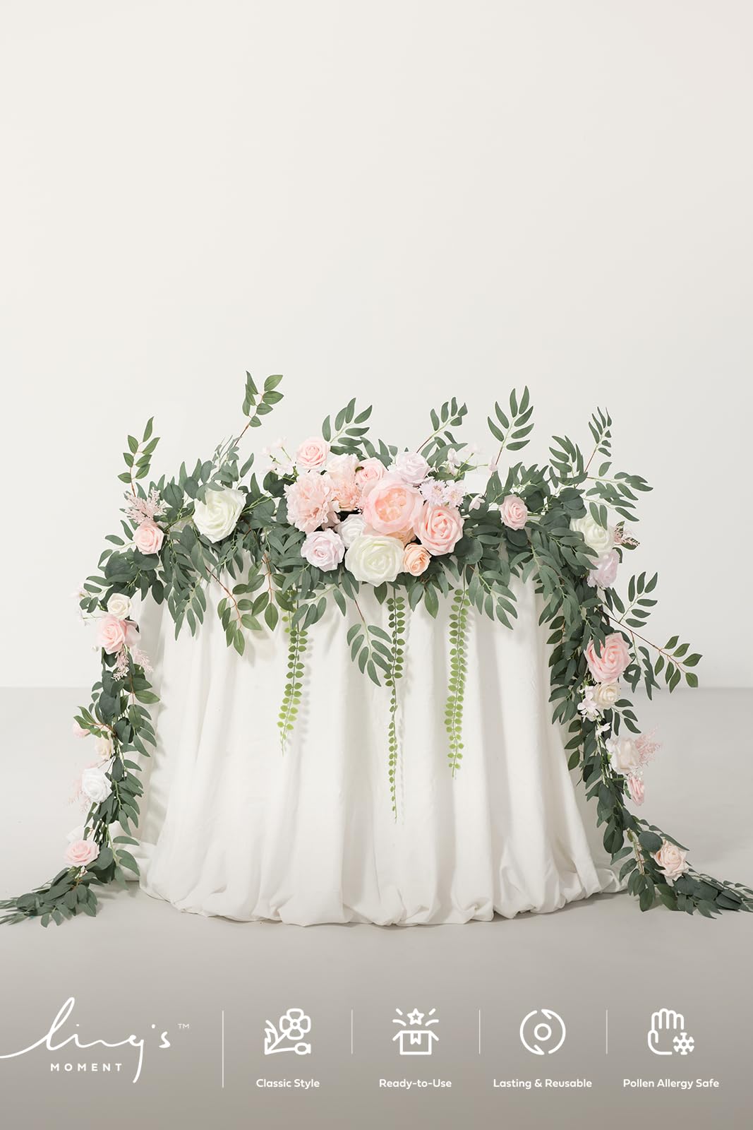 Ling's Moment 9FT Flower Garland for Wedding Arch Decorations Eucalyptus Rose Artificial Floral Decor for Sweetheart Table Ceremony Reception - View 3 of 5