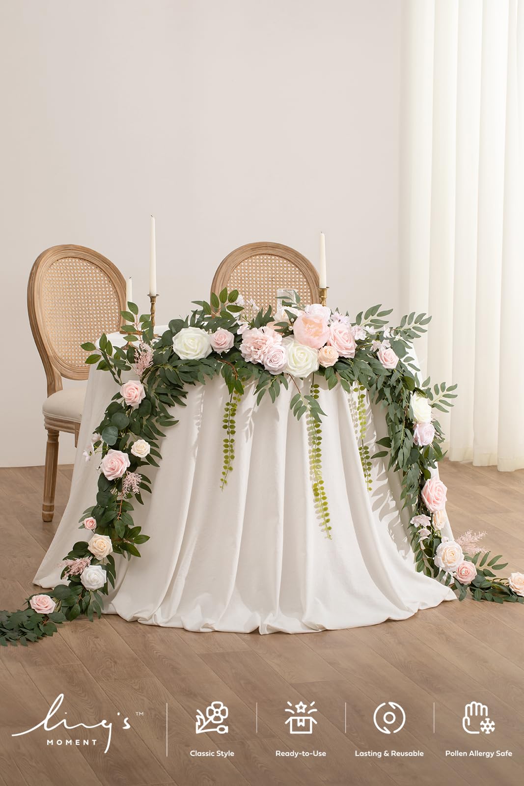Ling's Moment 9FT Flower Garland for Wedding Arch Decorations Eucalyptus Rose Artificial Floral Decor for Sweetheart Table Ceremony Reception - View 4 of 5