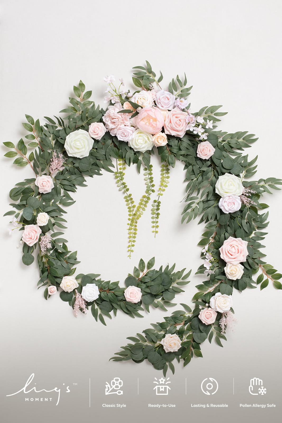 Ling's Moment 9FT Flower Garland for Wedding Arch Decorations Eucalyptus Rose Artificial Floral Decor for Sweetheart Table Ceremony Reception - View 5 of 5