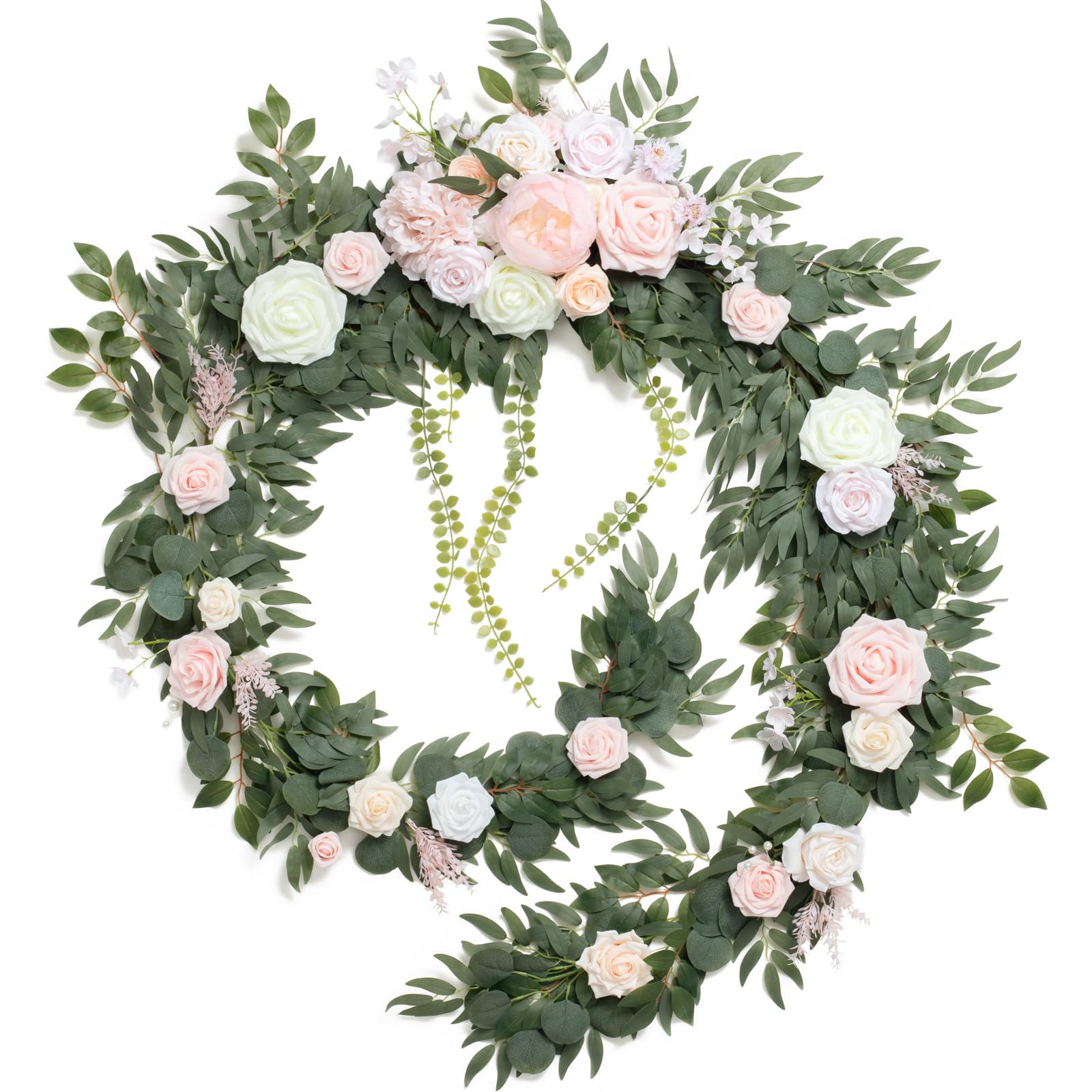 Ling's Moment 9FT Flower Garland for Wedding Arch Decorations Eucalyptus Rose Artificial Floral Decor for Sweetheart Table Ceremony Reception