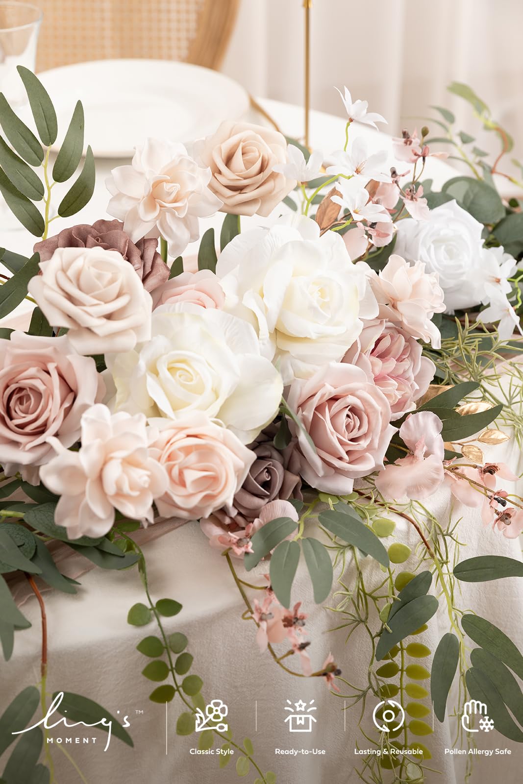 Ling's Moment 9FT Spring Flower Garland for Wedding Arch Decorations Eucalyptus Rose Artificial Floral Mantle Decor Dusty Rose - View 3 of 6