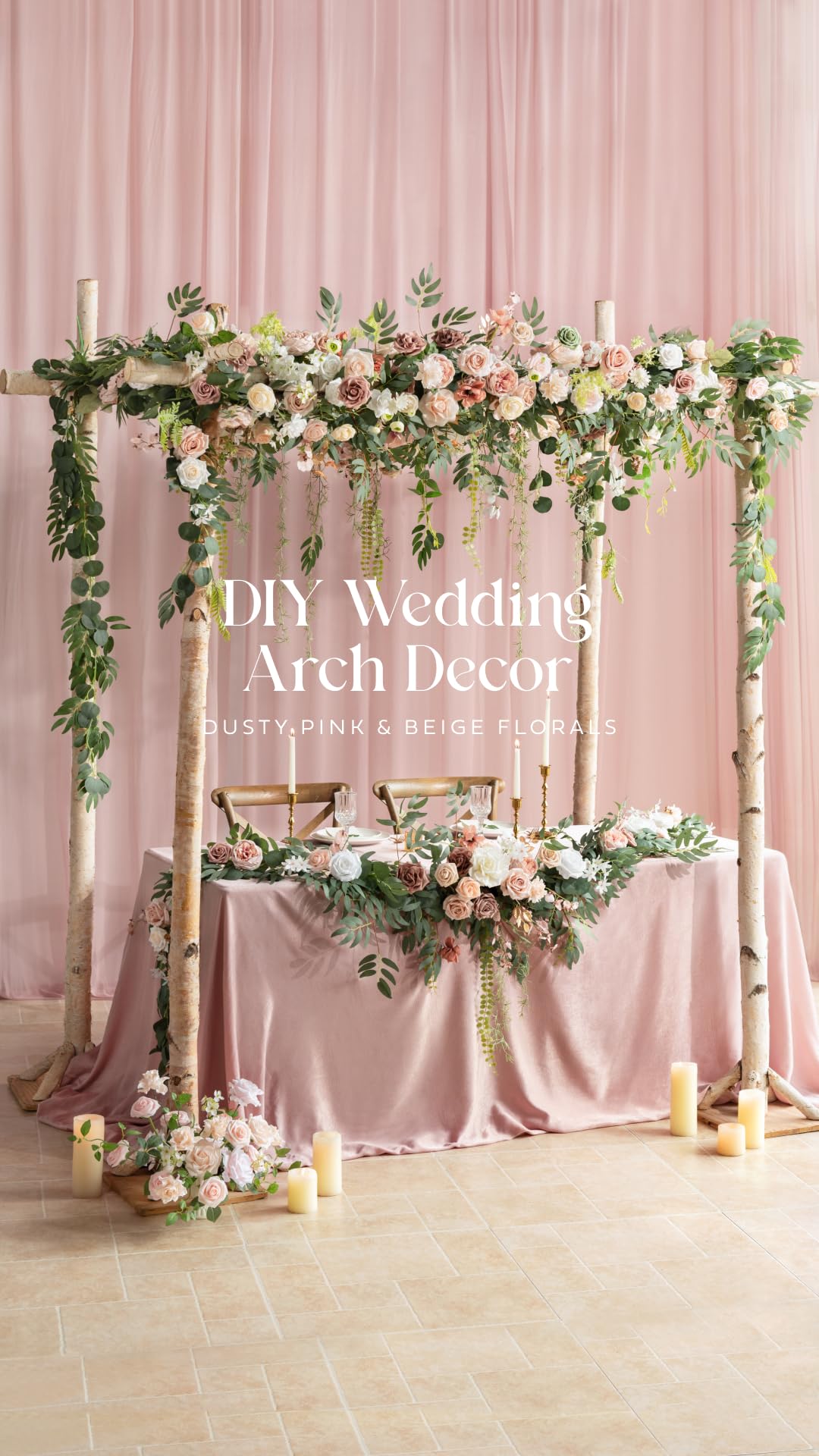 Ling's Moment 9FT Spring Flower Garland for Wedding Arch Decorations Eucalyptus Rose Artificial Floral Mantle Decor Dusty Rose - View 4 of 6