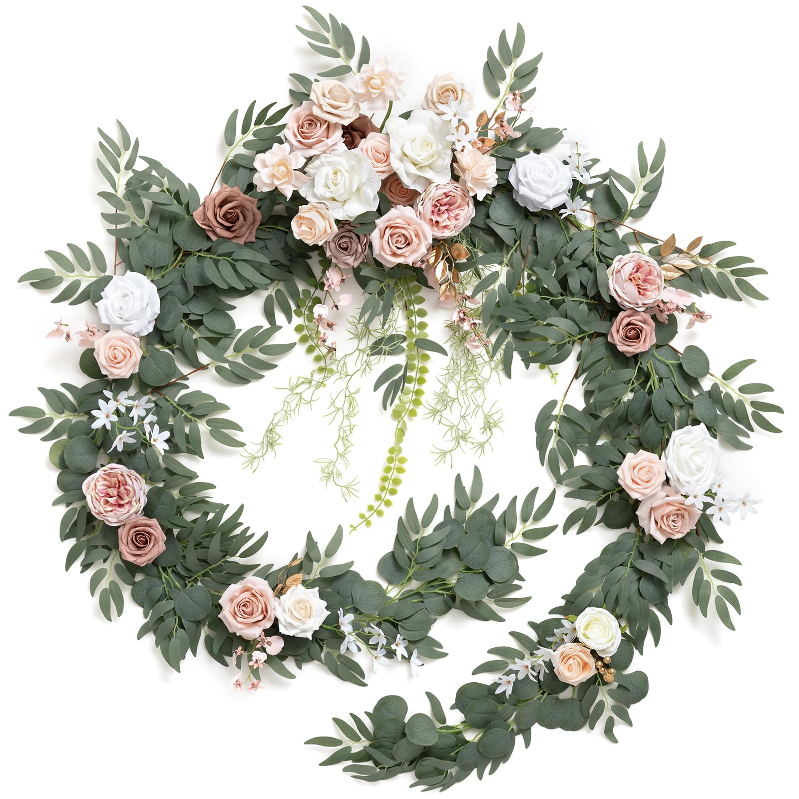 Ling's Moment 9FT Spring Flower Garland for Wedding Arch Decorations Eucalyptus Rose Artificial Floral Mantle Decor Dusty Rose