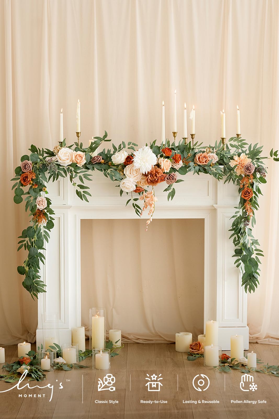 Ling's Moment 9FT Fall Flower Garland for Wedding Arch Decorations Eucalyptus Rose Artificial Floral Mantle Decor Terracotta - View 2 of 8