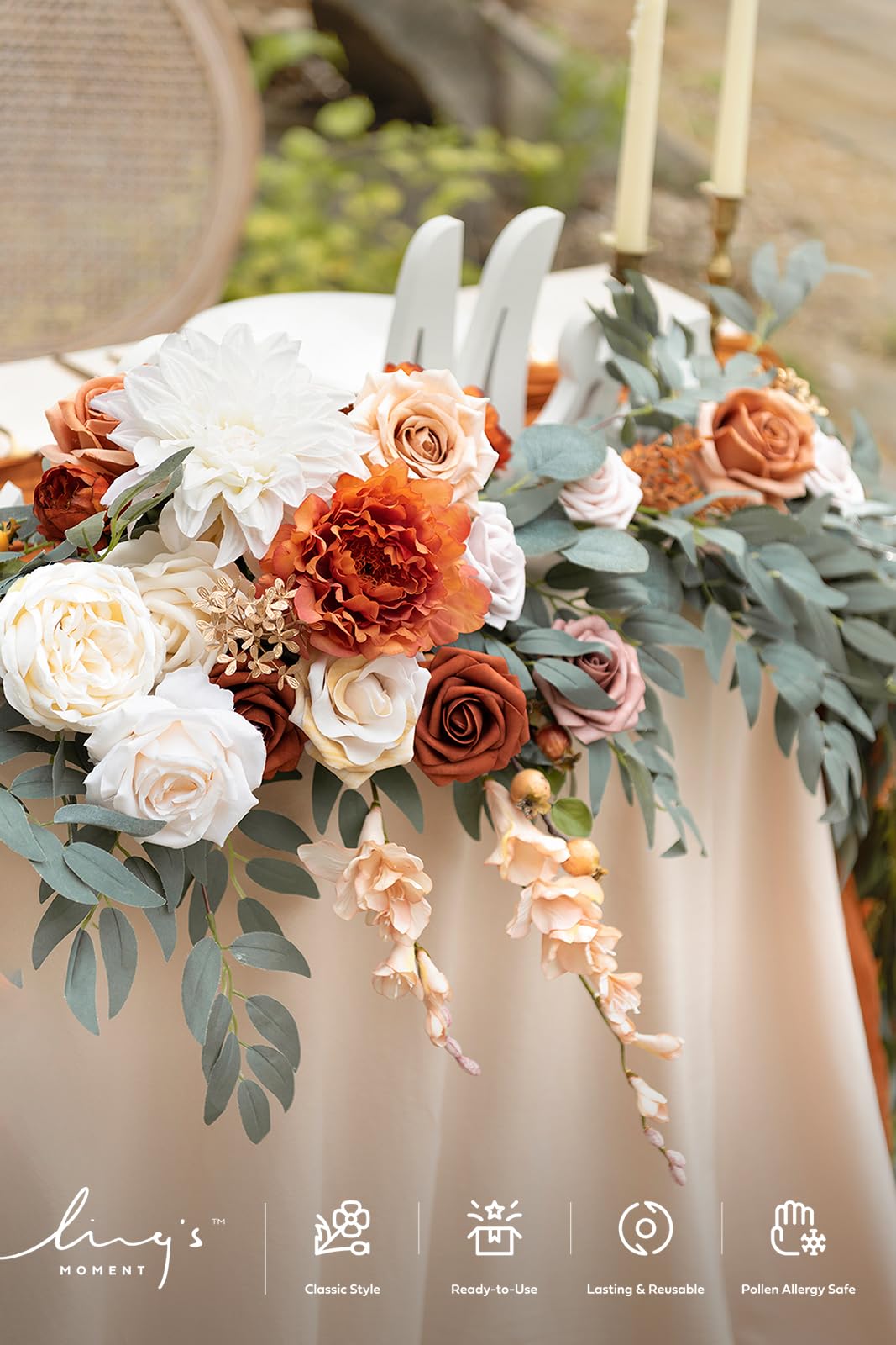 Ling's Moment 9FT Fall Flower Garland for Wedding Arch Decorations Eucalyptus Rose Artificial Floral Mantle Decor Terracotta - View 3 of 8