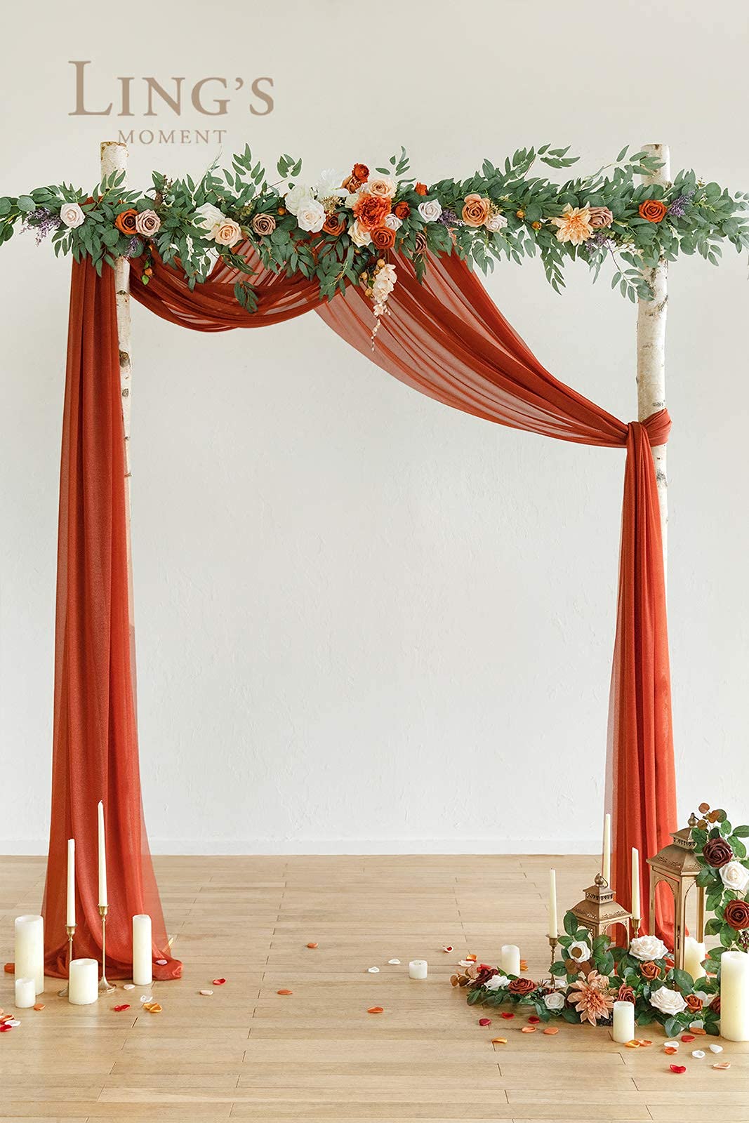 Ling's Moment 9FT Fall Flower Garland for Wedding Arch Decorations Eucalyptus Rose Artificial Floral Mantle Decor Terracotta - View 4 of 8