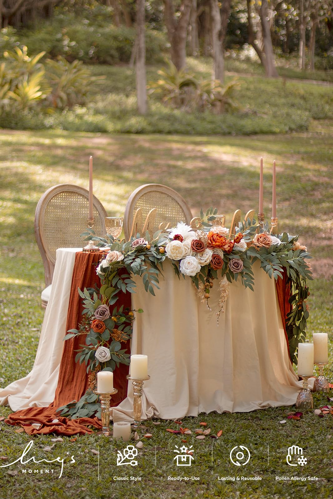 Ling's Moment 9FT Fall Flower Garland for Wedding Arch Decorations Eucalyptus Rose Artificial Floral Mantle Decor Terracotta - View 5 of 8