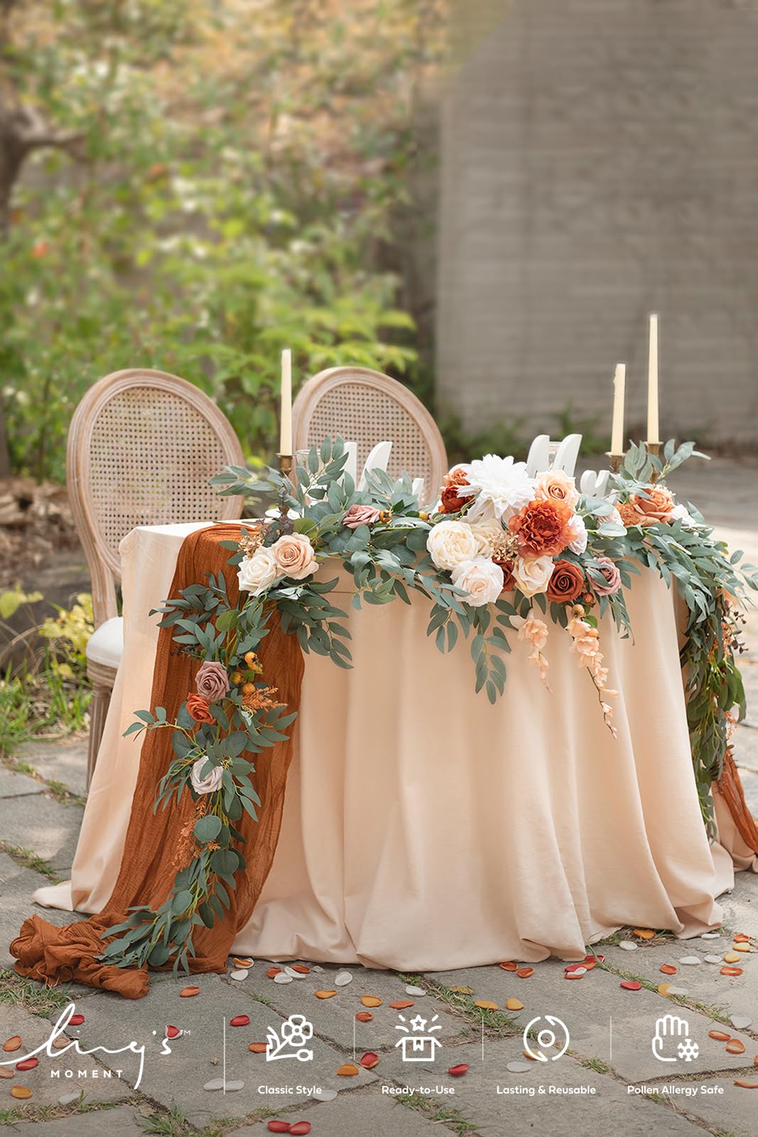 Ling's Moment 9FT Fall Flower Garland for Wedding Arch Decorations Eucalyptus Rose Artificial Floral Mantle Decor Terracotta - View 6 of 8