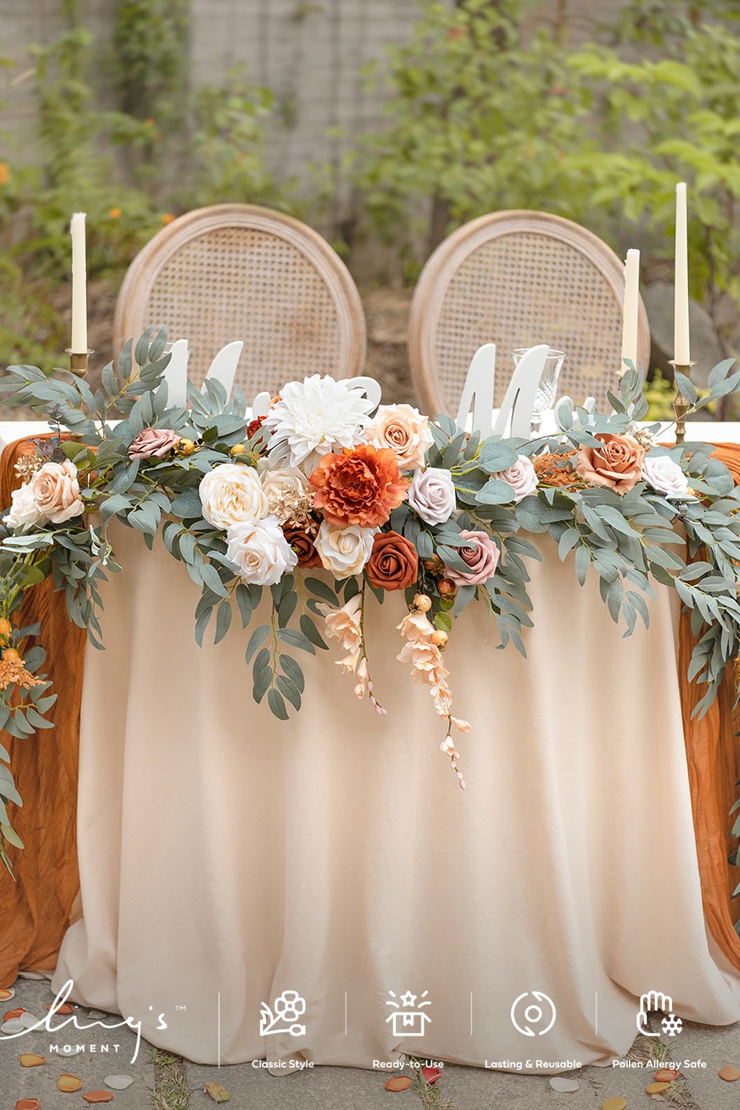 Ling's Moment 9FT Fall Flower Garland for Wedding Arch Decorations Eucalyptus Rose Artificial Floral Mantle Decor Terracotta - View 7 of 8